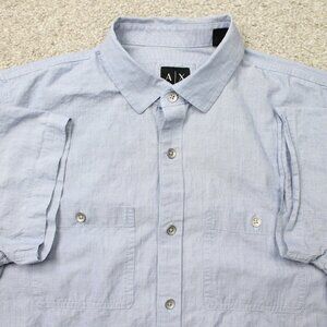A/X Armani Exchange Shirt Mens Medium Blue Cotton Fitted Casual Short Sleeve